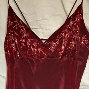 Velvety burgundy empire waist gown
